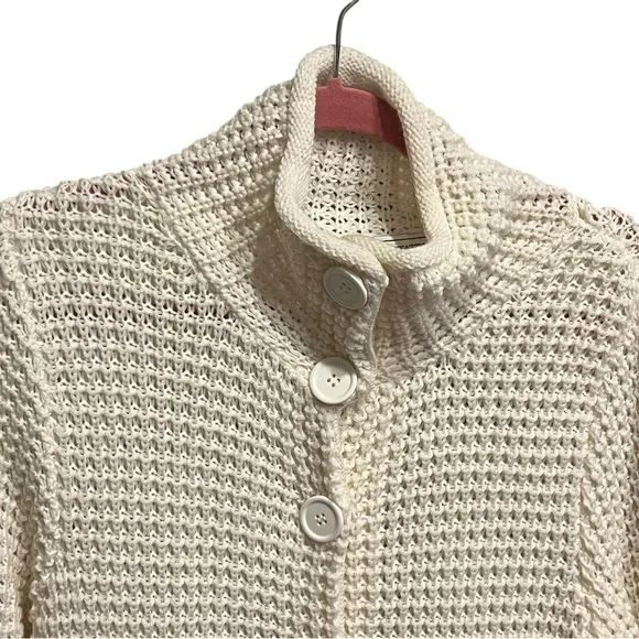 Cream white Button-Up Women's knit crochet Sweater - Picture 6 of 14